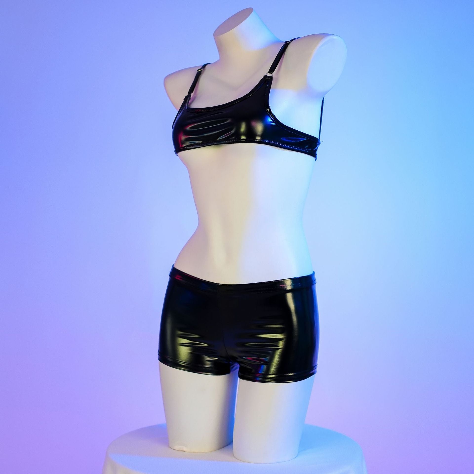 Black Latex Lingerie Short Set