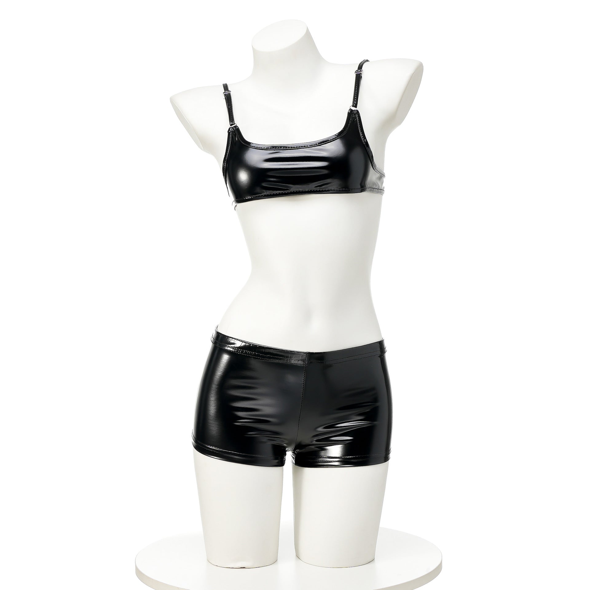 Black Latex Lingerie Short Set