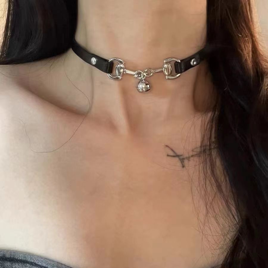 Black Leather Choker With Bell