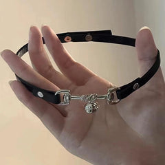 Black Leather Choker With Bell