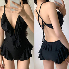 Black V Neck Swimsuit