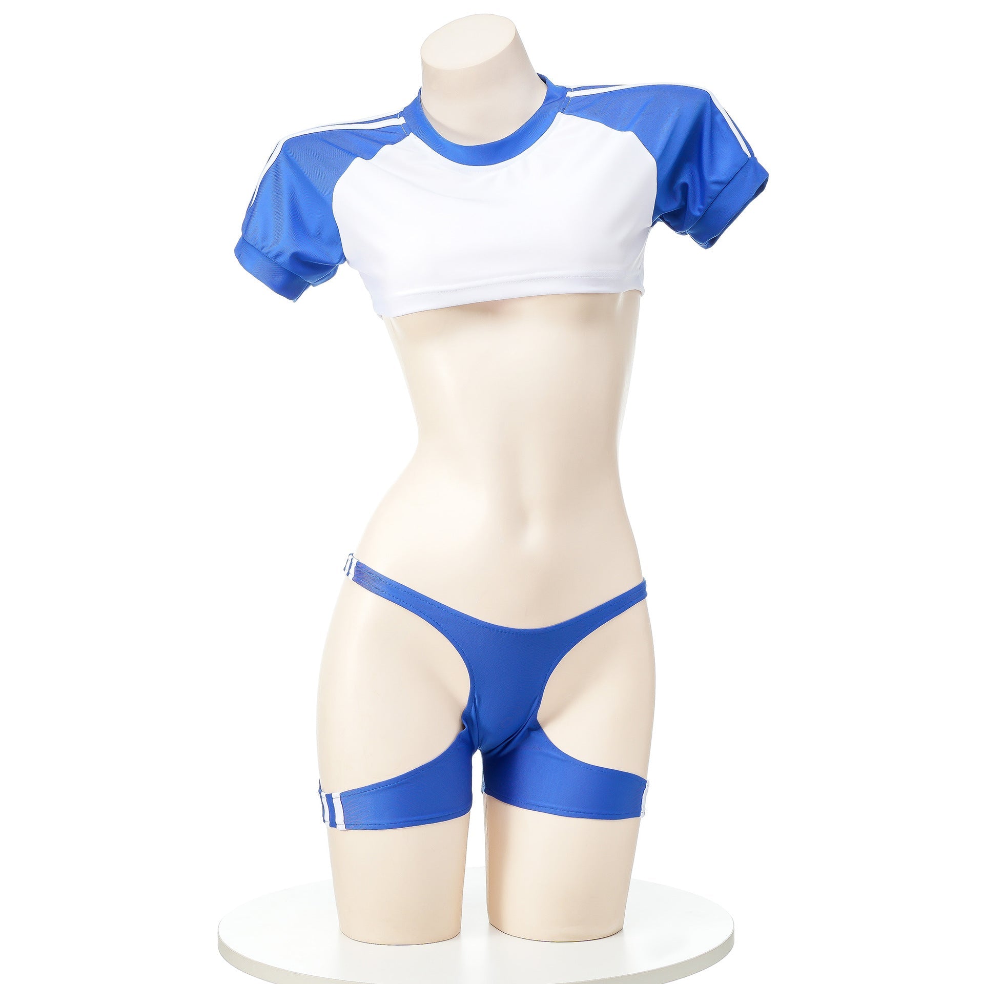 Blue And White Crop Top Lingerie Set