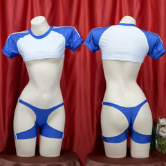 Blue And White Crop Top Lingerie Set