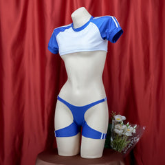 Blue And White Crop Top Lingerie Set