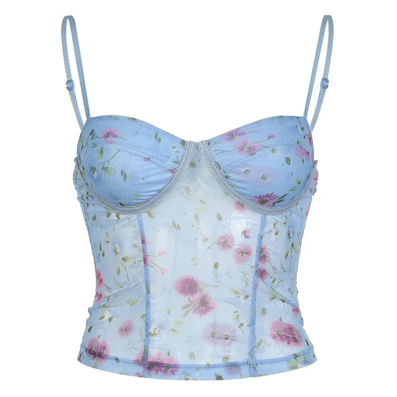 BLUE FLORAL STRAPPY TOP