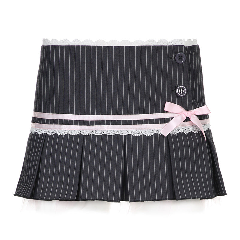 Sweet Bowknot Grey Stripe Suit Skirt