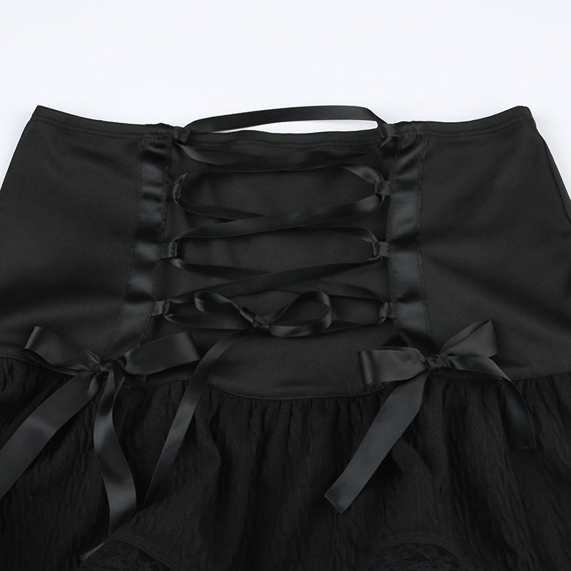 Bowknot Lace Black Short Skirt