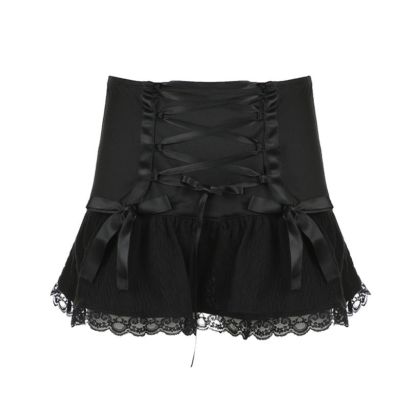 Bowknot Lace Black Short Skirt