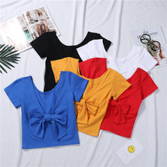 Bowknot Solid Crop Tee