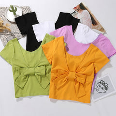 Bowknot Solid Crop Tee