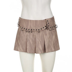 Brown High-Waisted Pleated Skirt