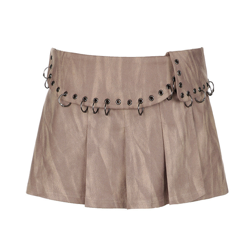 Brown High-Waisted Pleated Skirt