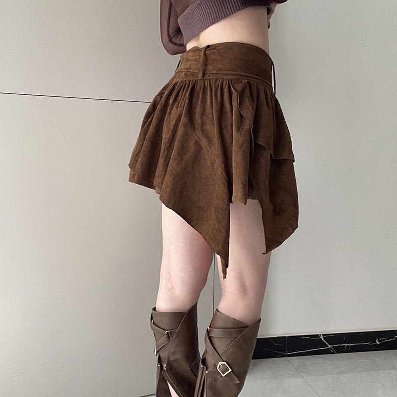 Dark Brown Irregular Cake Short Skirt