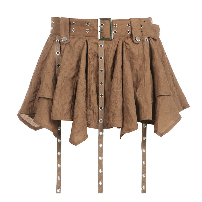 Brown Tiered Short Skirt