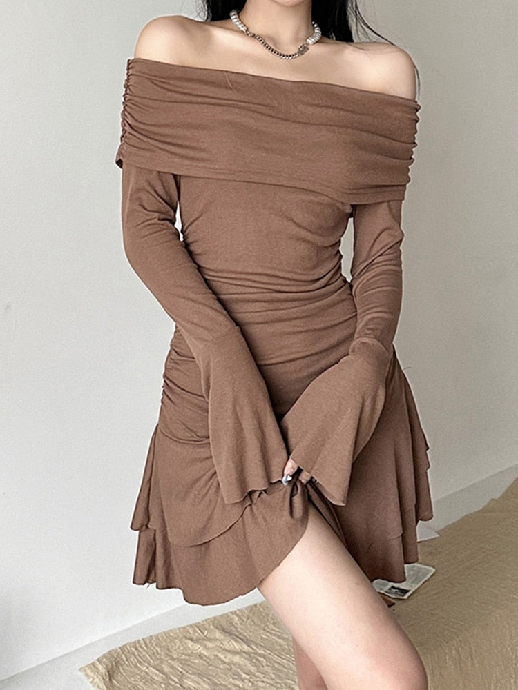 Casual Brown Slim Women Dresses