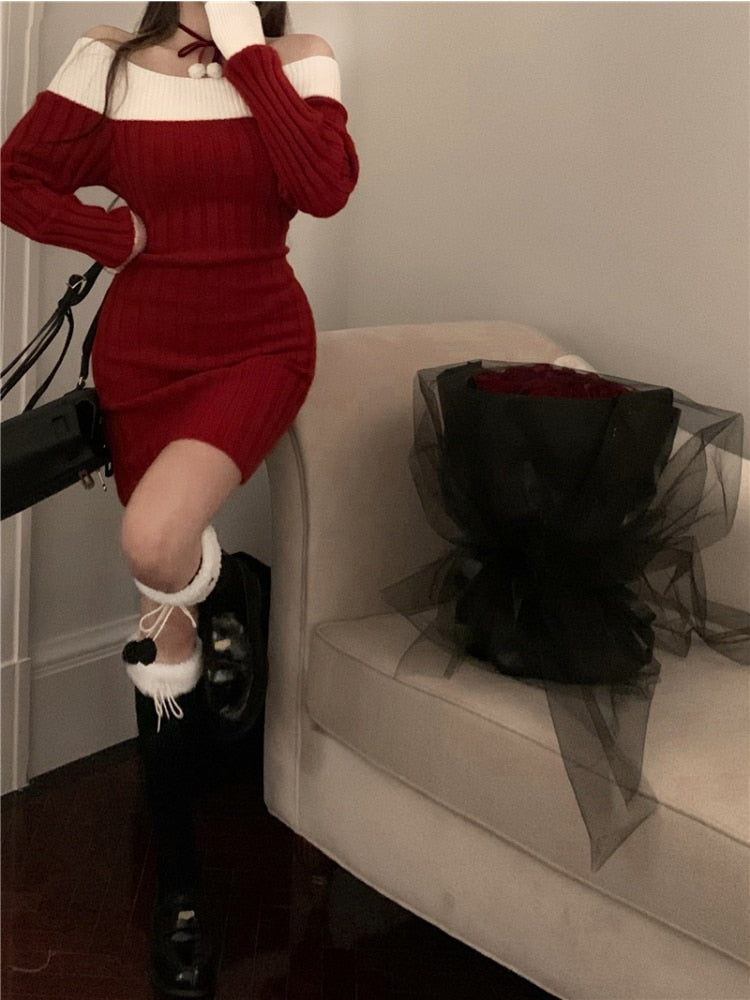 Christmas Red Knitted Dress - Kaysmar