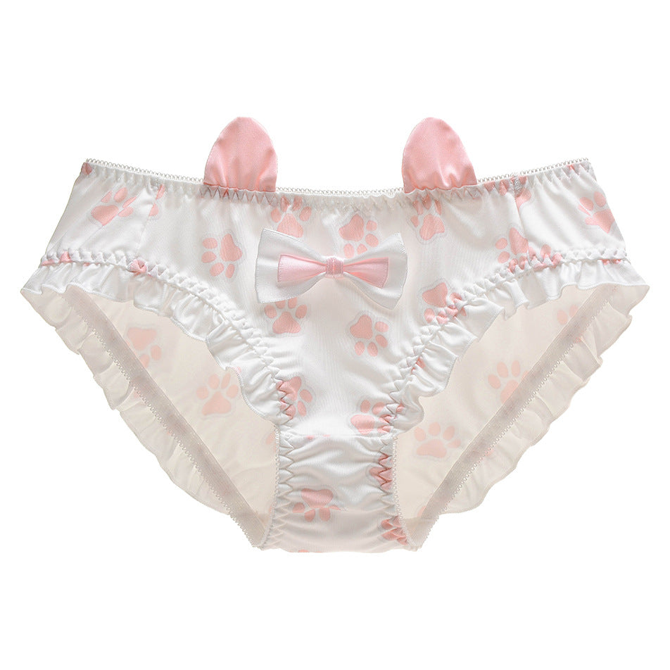 Cute Cat Paw Print Panties With Ears