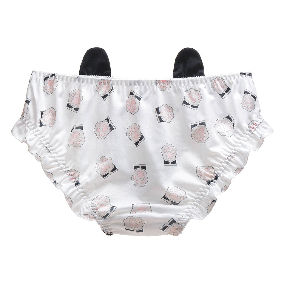 Cute Cat Paw Print Panties With Ears