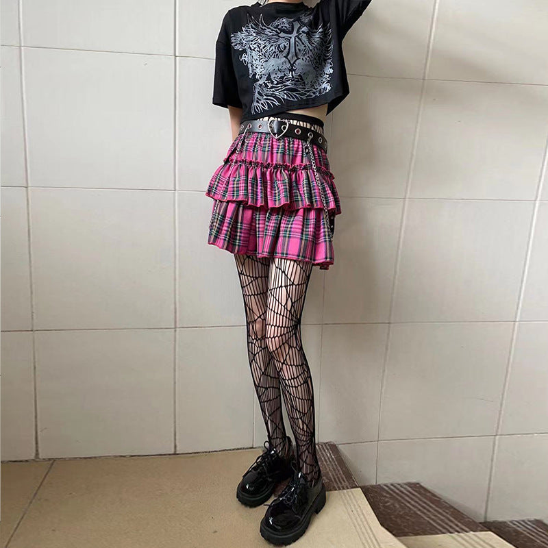 Pink Plaid Short Skirt