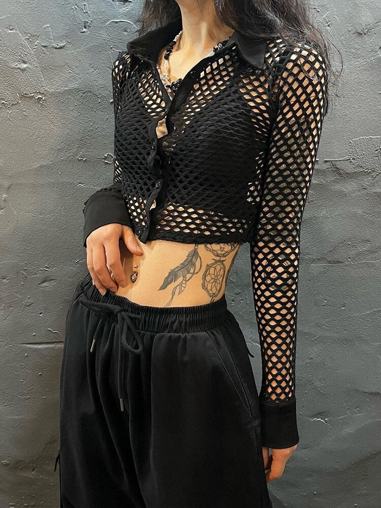 Dark Academia Black Cropped Tops - Kaysmar