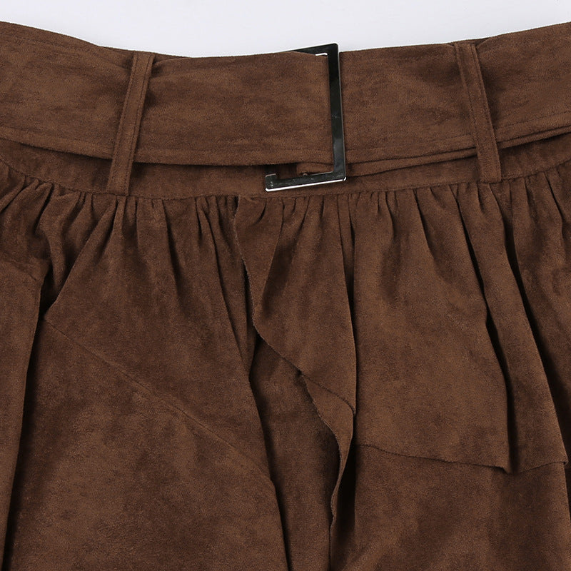 Dark Brown Irregular Cake Short Skirt