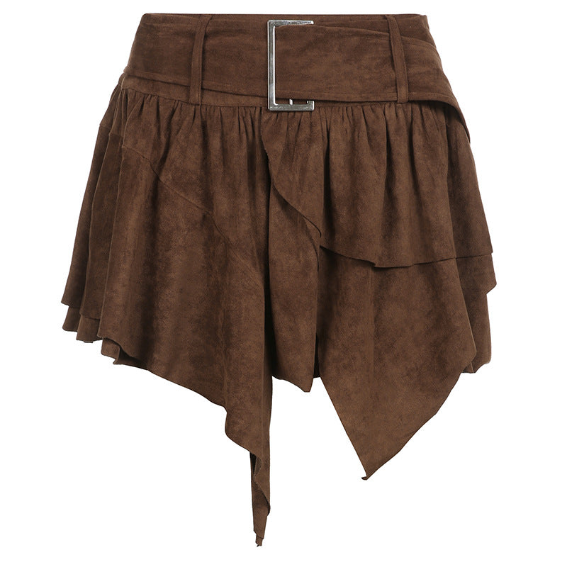 Dark Brown Irregular Cake Short Skirt