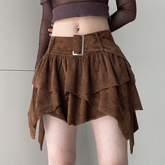 Dark Brown Irregular Cake Short Skirt