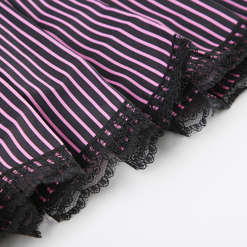 Black And Pink Stripe Pleated Skirt