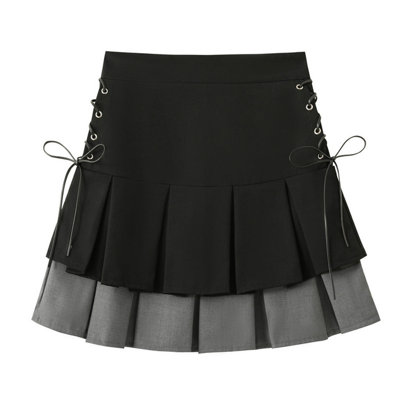 Double Layers Pleated Hem Skirt