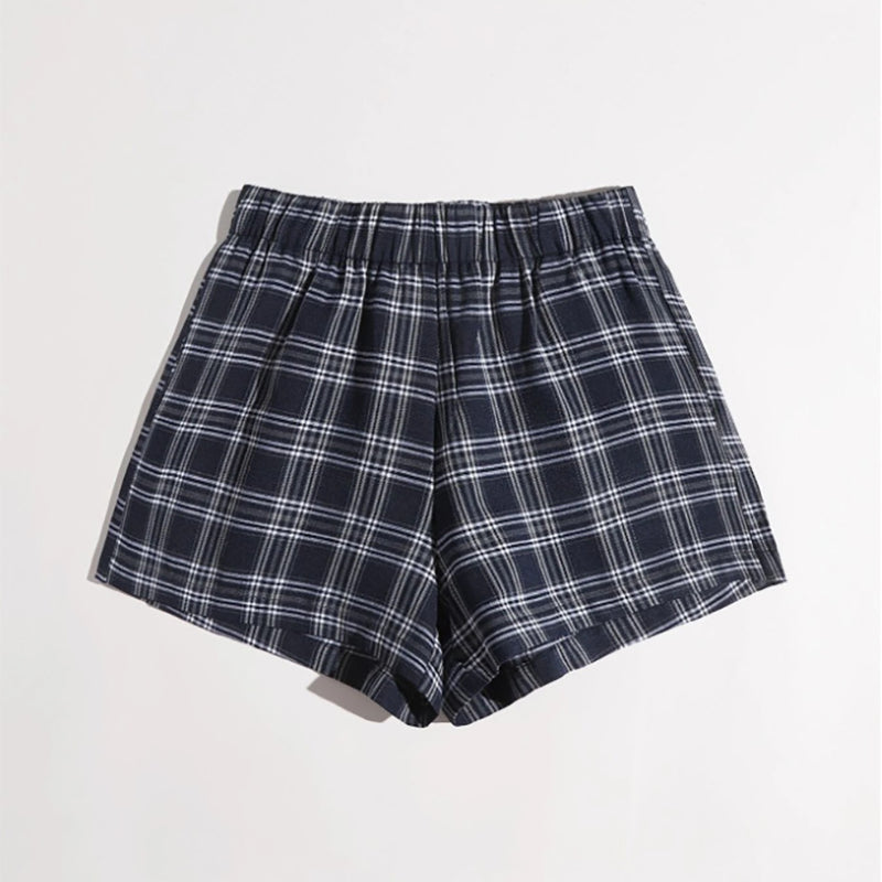 Elastic Waist Plaid Shorts