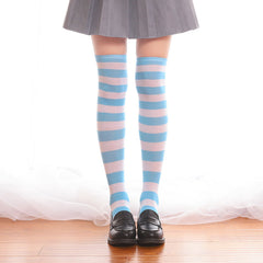 Blue And White Striped Knee High Socks