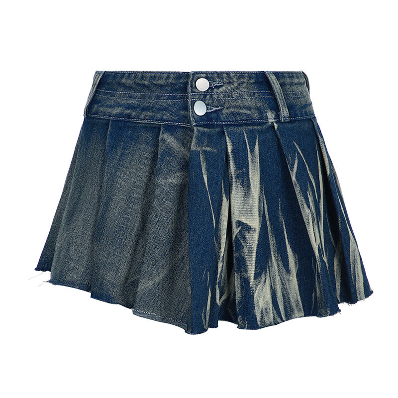 Dark Denim Pleated Skirt