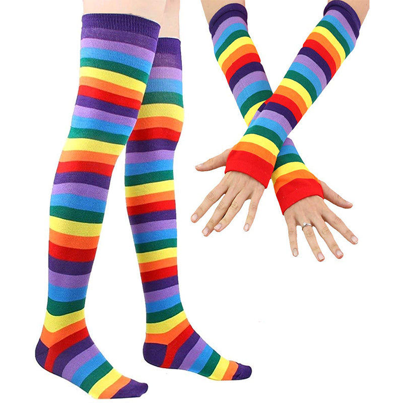 Rainbow Thigh High Socks Gloves Set