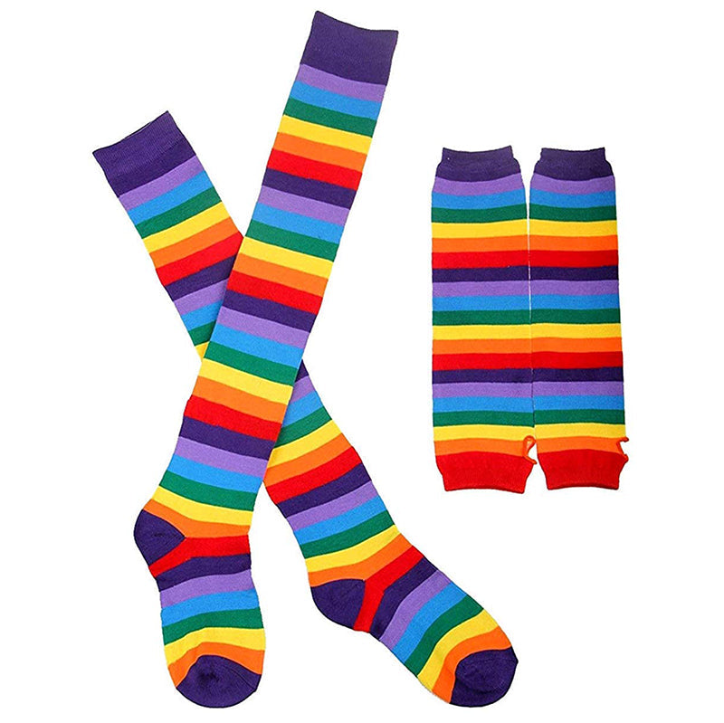 Rainbow Thigh High Socks Gloves Set