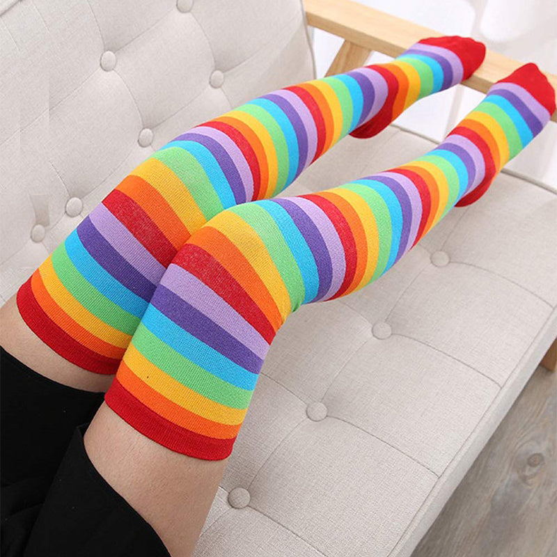 Rainbow Thigh High Socks Gloves Set