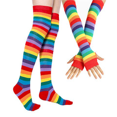 Rainbow Thigh High Socks Gloves Set