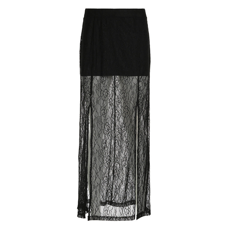 Goth Lace Maxi Skirt Black