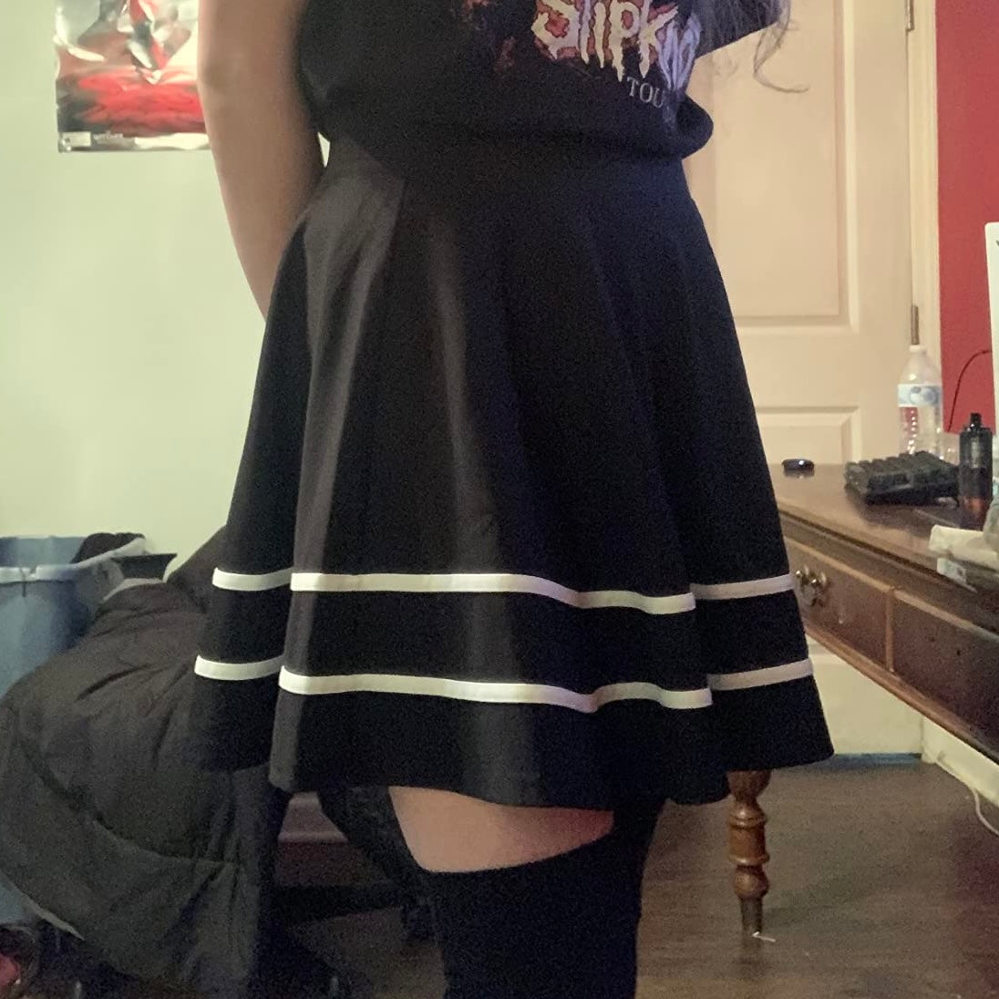 Black With White Stripes Femboy Skirt