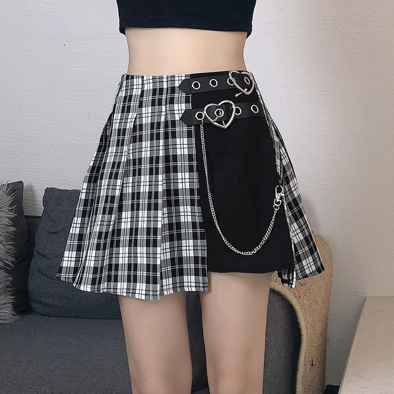 Gothic Black And White Plaid Skirt