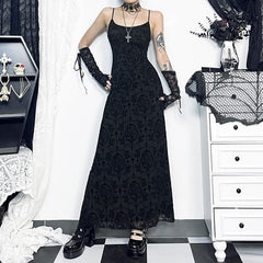 Gothic Black Cross Print Sleeveless Maxi Dress