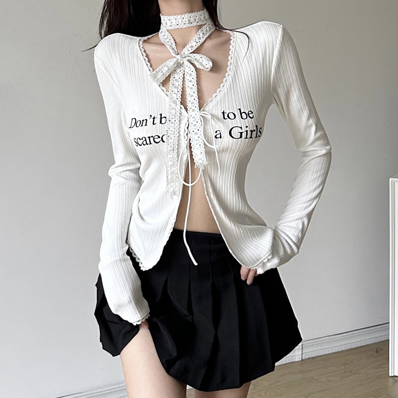 Slim Long Sleeve Tie Front Top