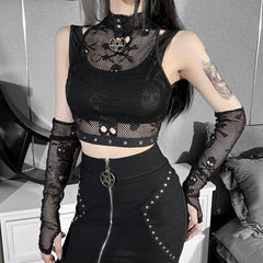 Gothic Skull Black Sleeveless Crop Top