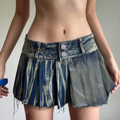 Dark Denim Pleated Skirt