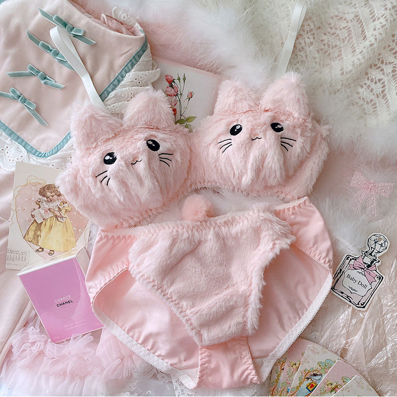 Furry Cute Cat Lingerie Set