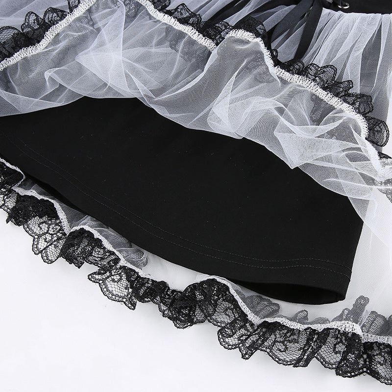 Gothic Black And White Mesh Skirt