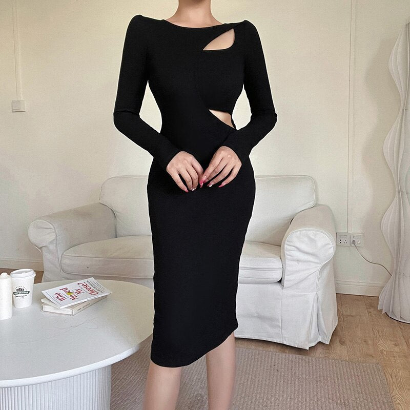 Gothic Hollow Out Black Long Dress