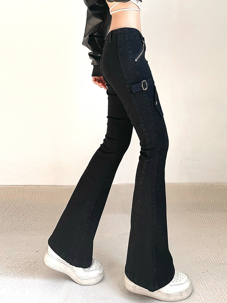 Gothic Punk Buckle Skinny Flare Jeans