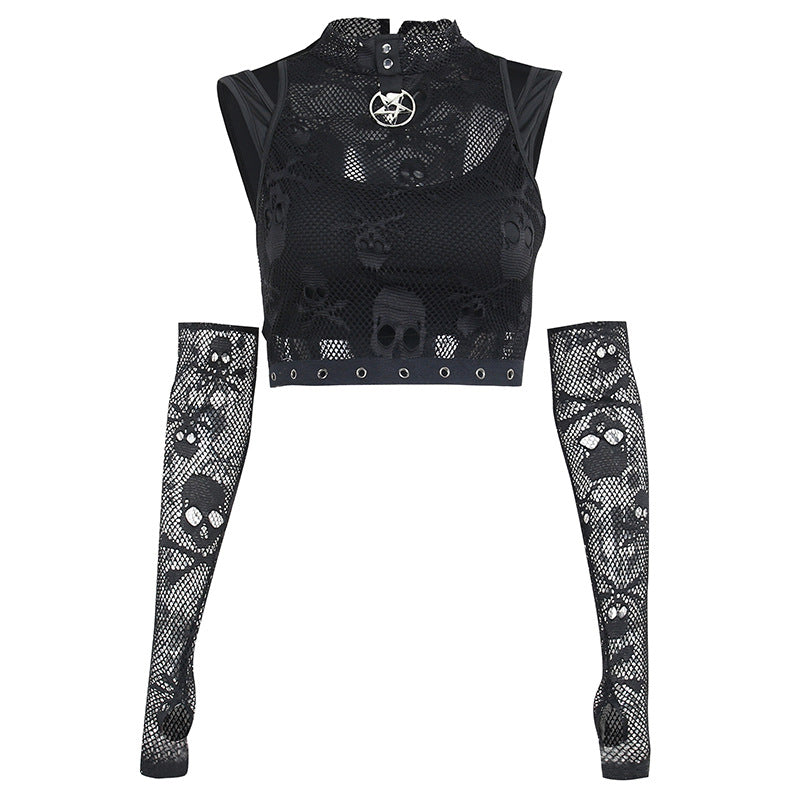 Gothic Skull Black Sleeveless Crop Top