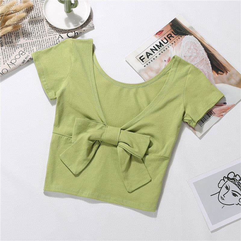 Bowknot Solid Crop Tee