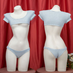 Stripe Crop Top Lingerie Set